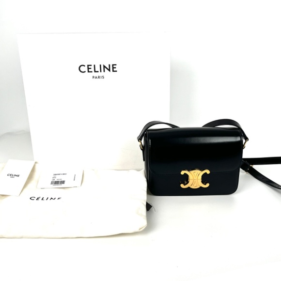 Authentic Celine Triomphe Teen Shiny Calfskin Shoulder Crossbody Flap Bag - Picture 3 of 15